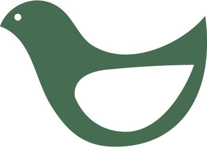 Green stylized bird silhouette on a white background.