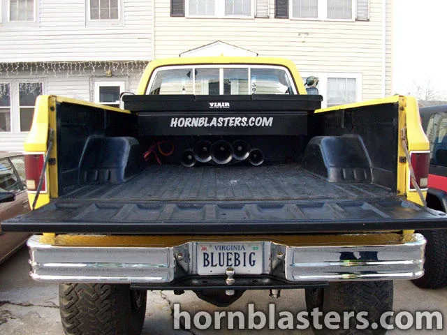 Angled exterior or driveway view Bubba's 1978 Chevy K10 Shocker XL Nathan K5 train horn install gallery photo 2