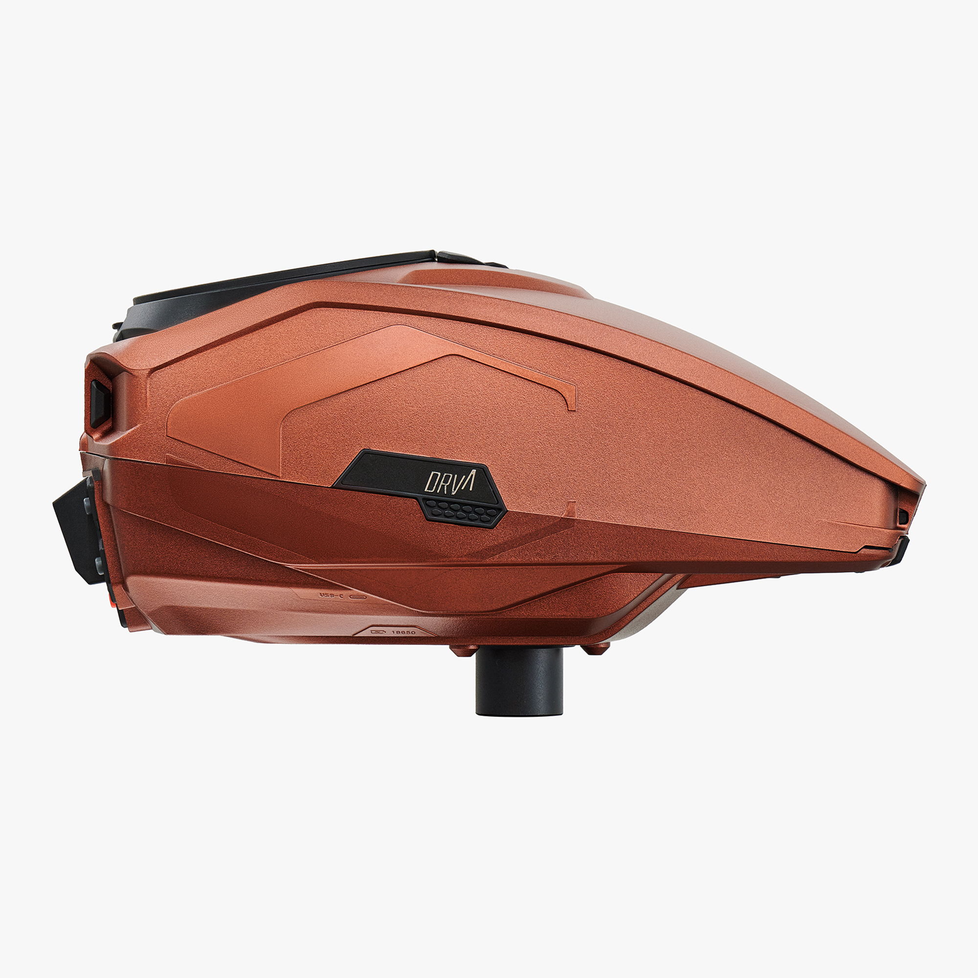 Bronze futuristic paintball hopper on a white background.