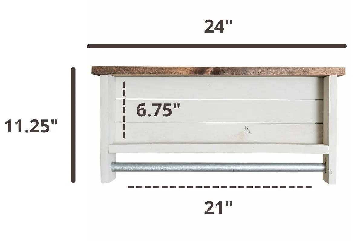 11.25 inches height by 24 inches wide towel rack
