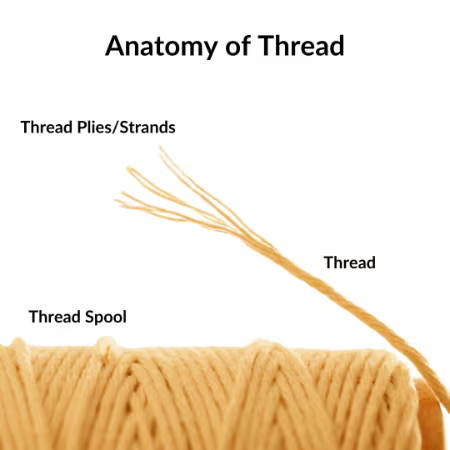 Anatomy of Thread showing a spool, thread and thread plies or strands