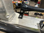 Air horn aluminum beam L-bracket mounting close-up Nicollette's 2022 Kia K5 Conductor's Special 232 train horn kit install gallery photo 4