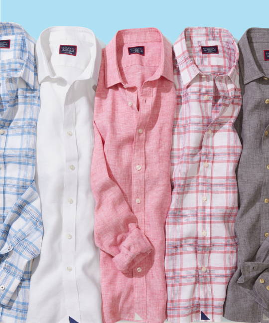 Collection of UNTUCKit linen button-downs. 
