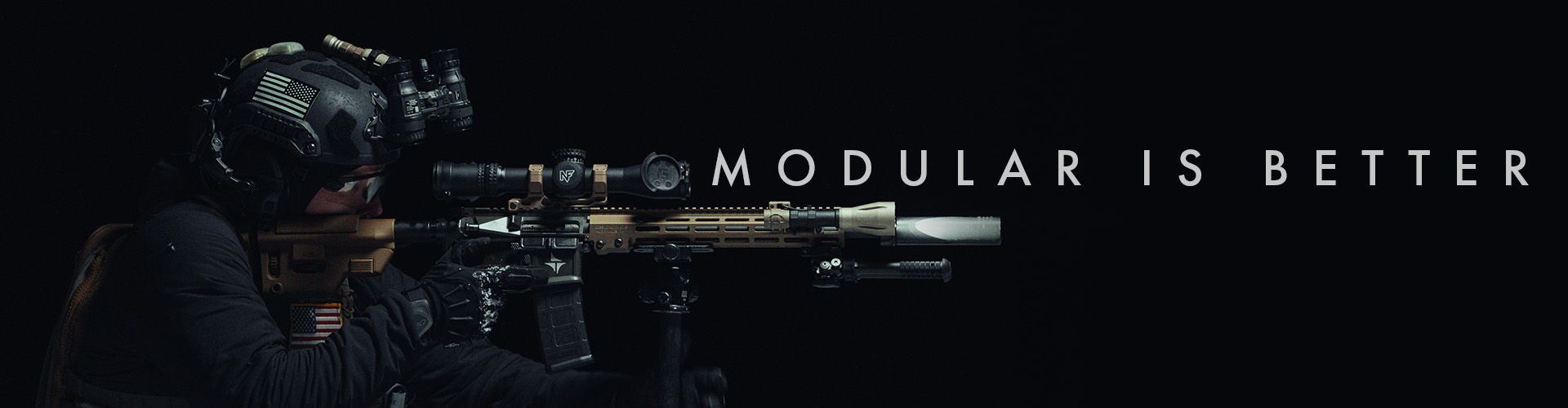 Person aiming a rifle with the text 