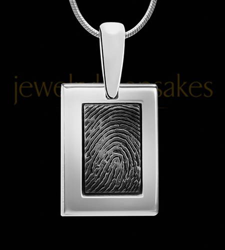 Sterling Silver Black Plated Framed Thumbprint Pendant