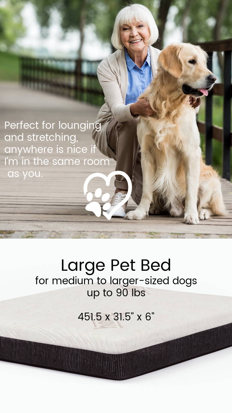 A large CBD and copper infused pet bed is perfect for lounging and stretching of big dogs.