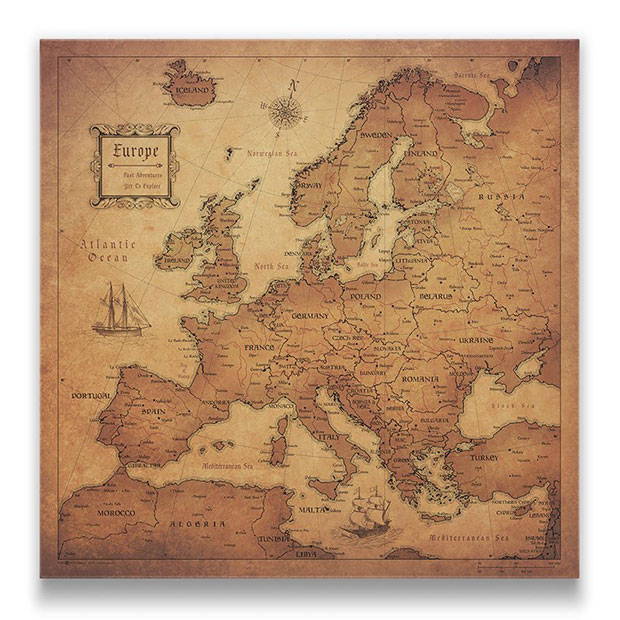 Europe Map Pin Board golden Aged