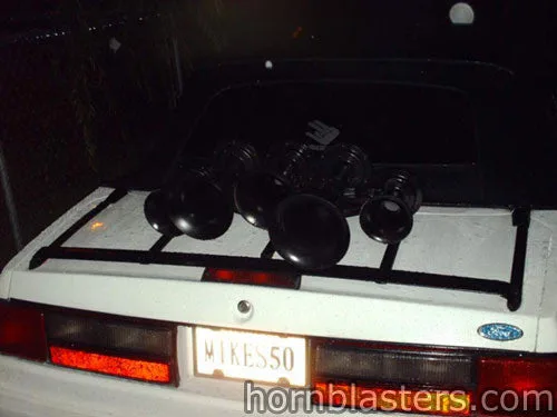 Wide shot of completed Shocker XL train horn install on Mike's Ford Mustang HornBlasters gallery photo 15