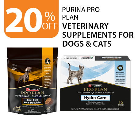 20% off Purina Pro Plan Veterinary Supplements for dogs and cats