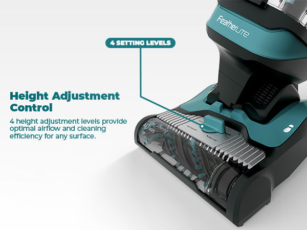 Height adjustment control with four setting levels for efficient cleaning on any surface.