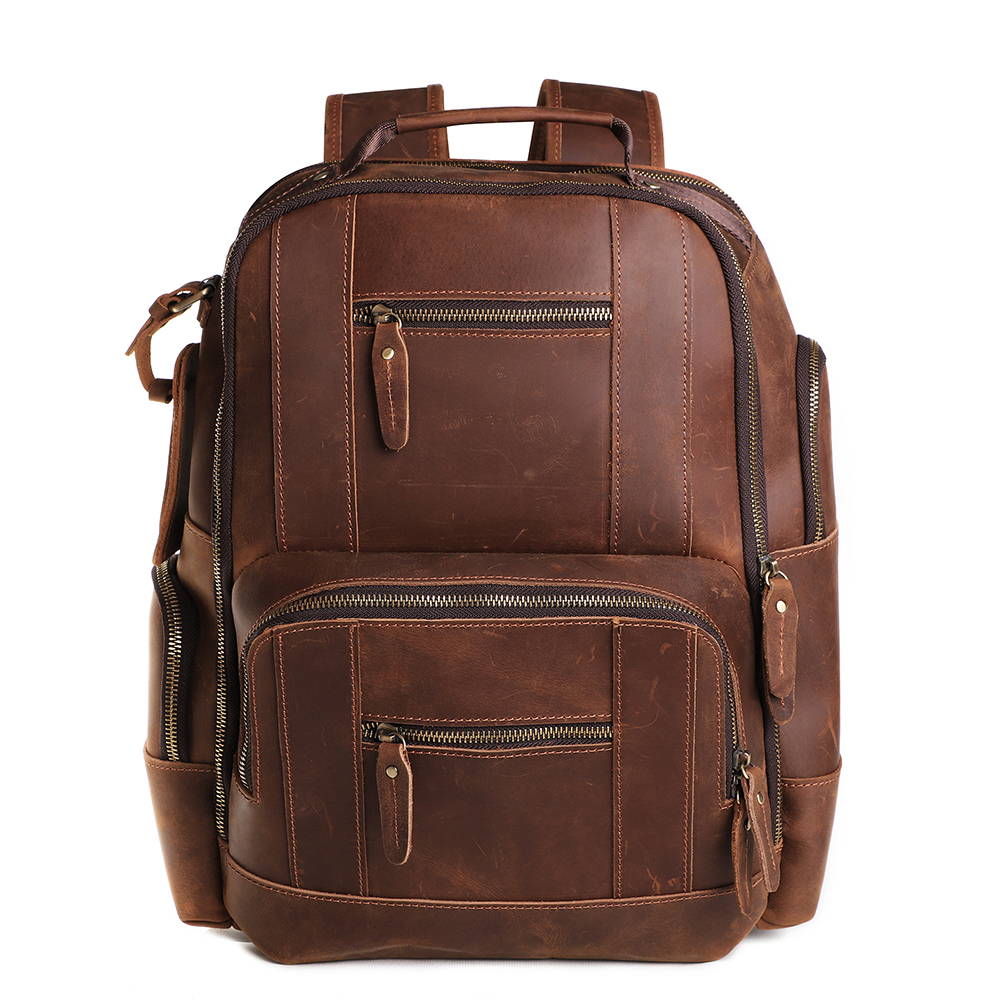 Light Brown Leather Laptop Backpack for Men - Large Rucksack & Bookbag