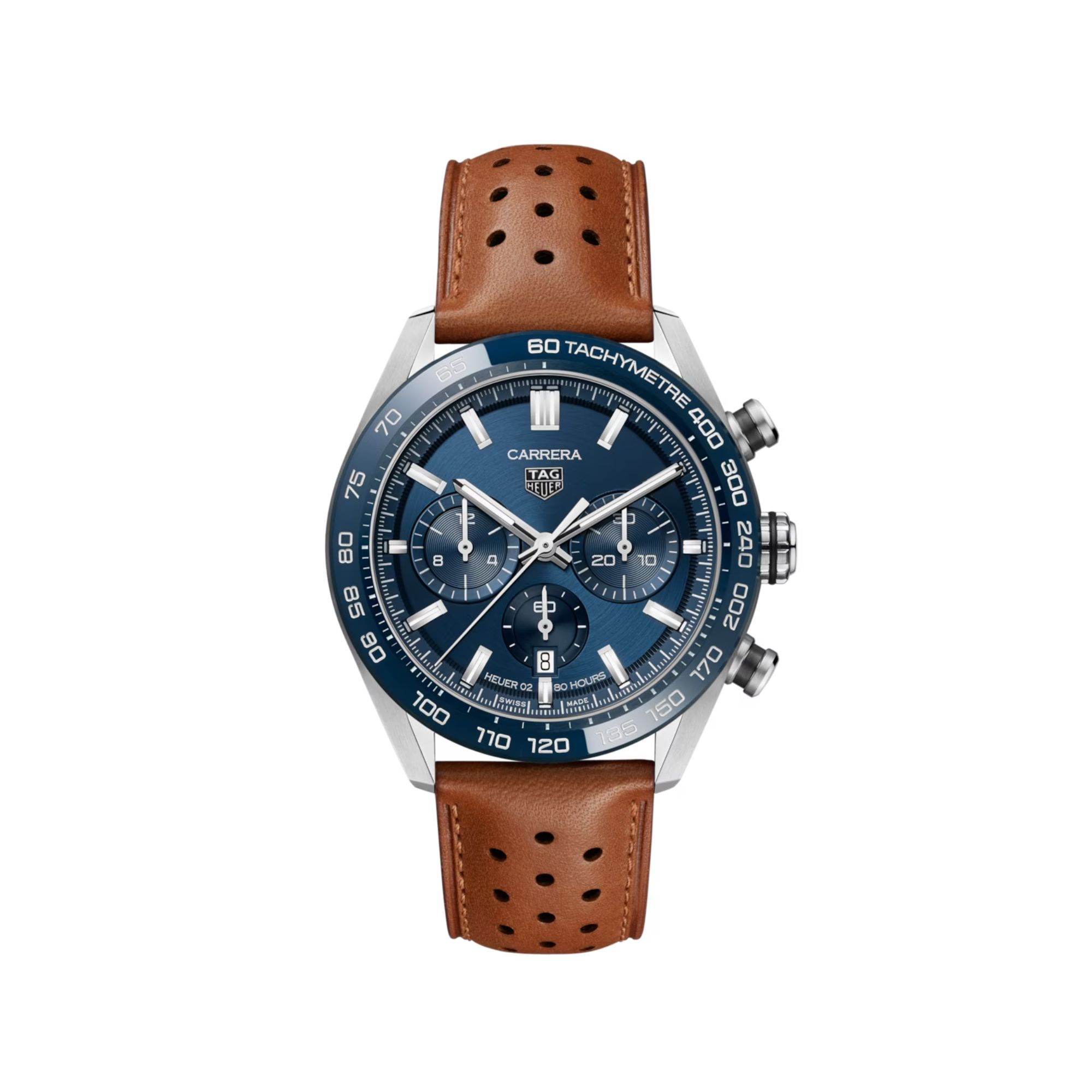 Tag Heuer Carrera blue dial and bezel and leather strap