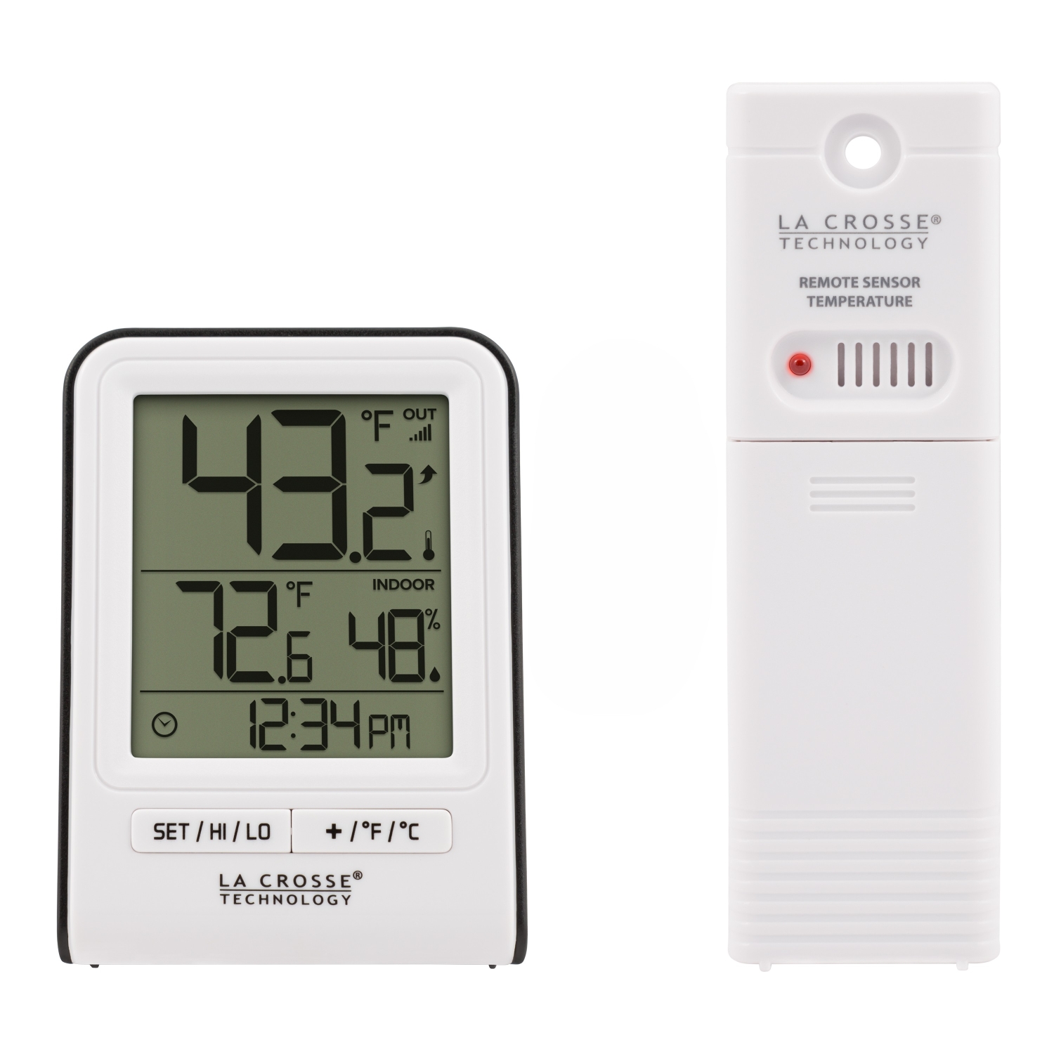 308-1409WT digital thermometer beside a green plant in a white pot.