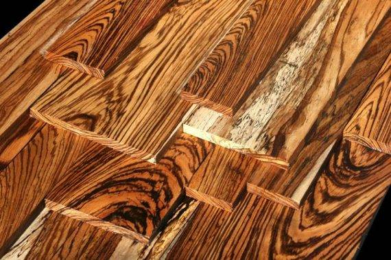 A close-up look at what the grain of Zebrawood looks like in Cameroon, Africa