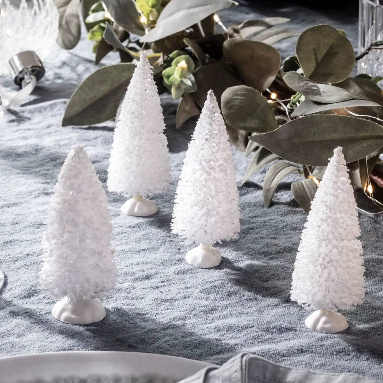 4 Snowy Mini Christmas Tree decorations