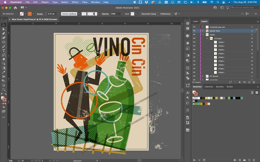 Mid-Century inspired wine poster with texture overlay in Adobe Illustrator