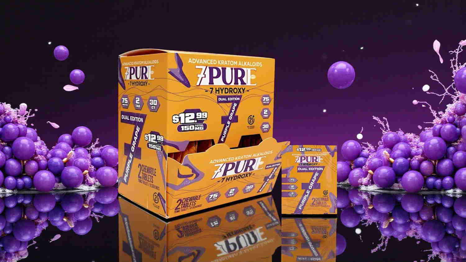 Boxes of PUR product against a purple background with decorative spheres.
