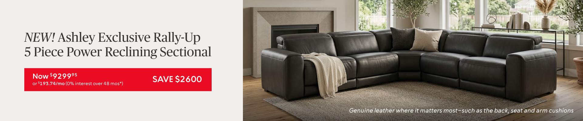 New & Noteworthy Ashley Exclusive​ Rally-Up 5 Piece Leather Power Reclining Sectional ​on Sale