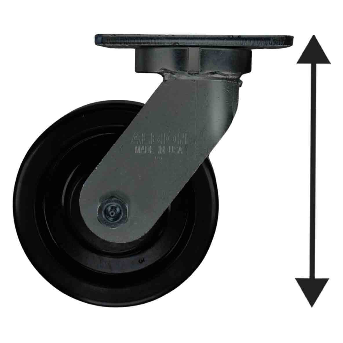 Swivel & Rigid Plate Casters with an overall height of 10-1/2 inches from top of plate to bottom of wheel