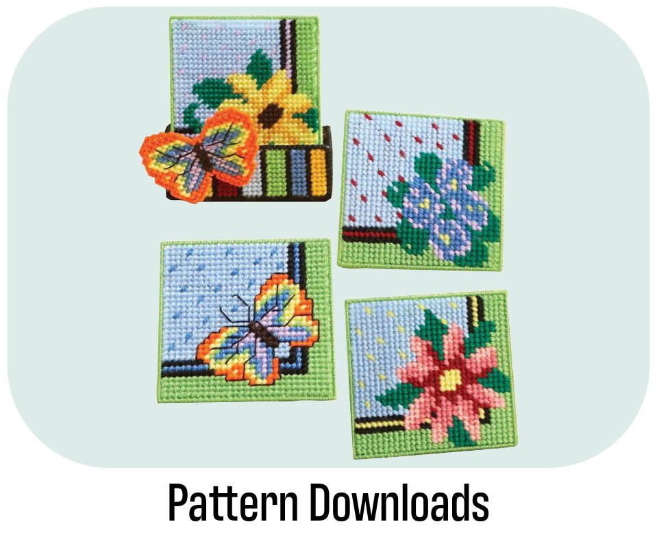 Pattern Downloads. Image: Herrschners Butterflies Coasters & Holder.