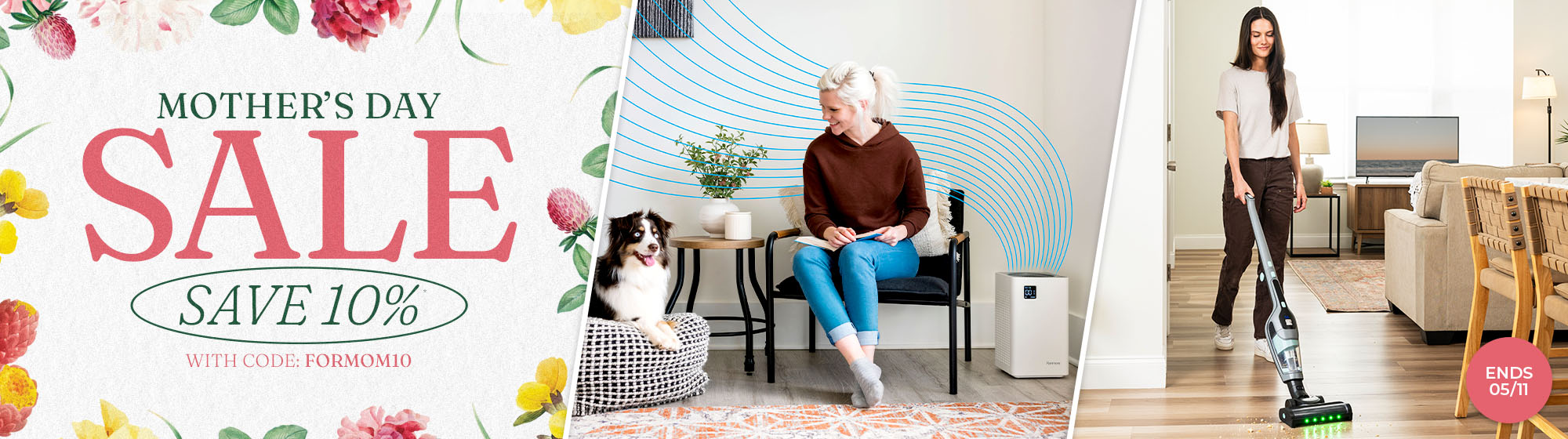 Mother's Day sale advertisement with women in a home setting.