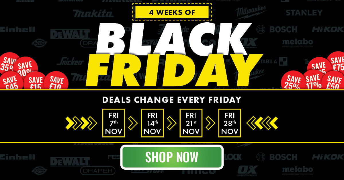 Promotional banner for Black Friday deals changing every Friday. Shop now.