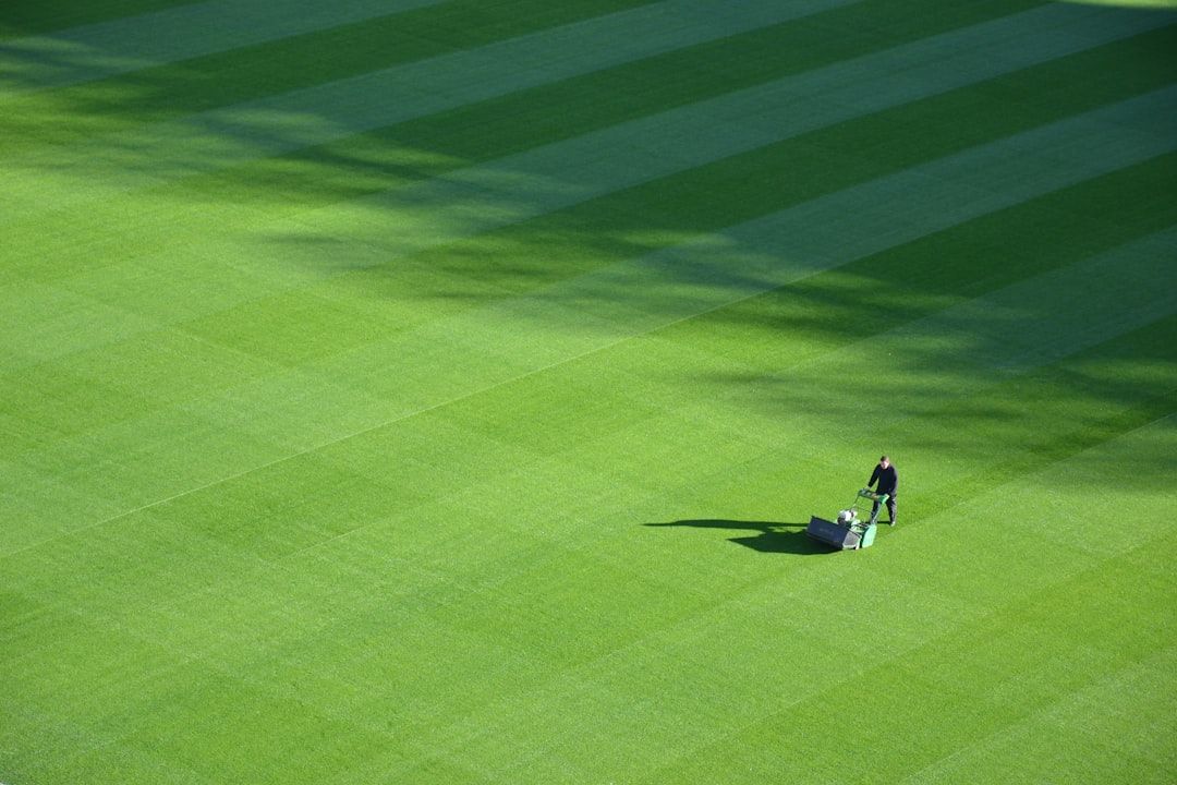 Luftaufnahme einer Person, die tagsüber einen Sportplatz trimmt