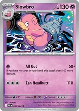 A Pokémon trading card featuring Slowbro with stats and attack descriptions.