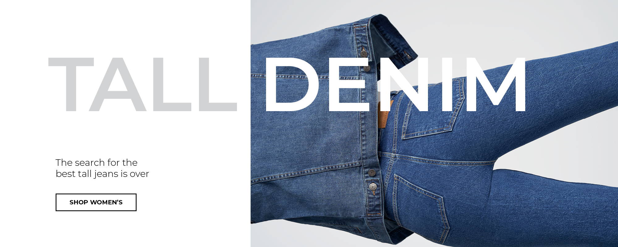 A tall woman wearing a denim jacket and jeans stretching, Shop Tall Denim for Women from betterdivorcebooks.