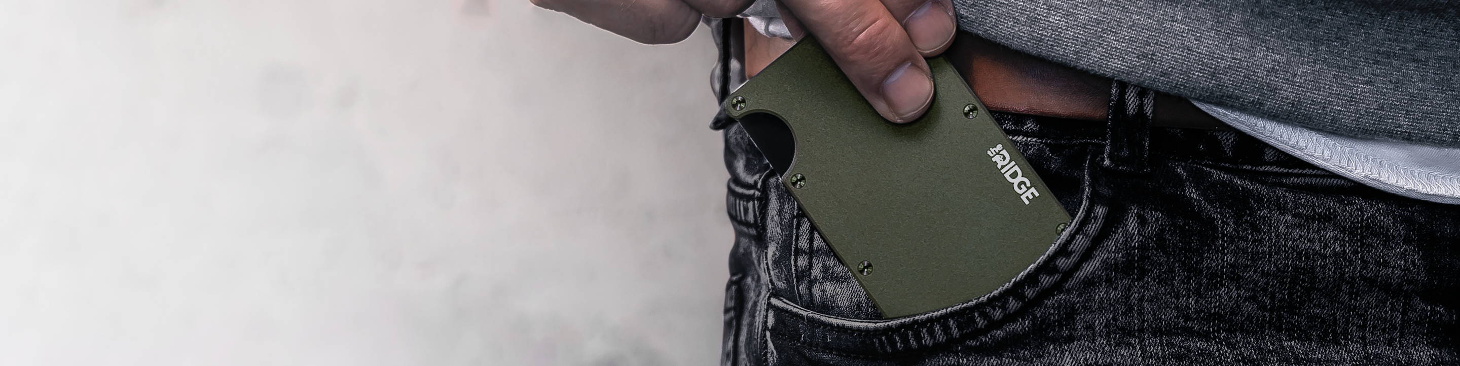 Ridge wallet pulled out from front pocket
