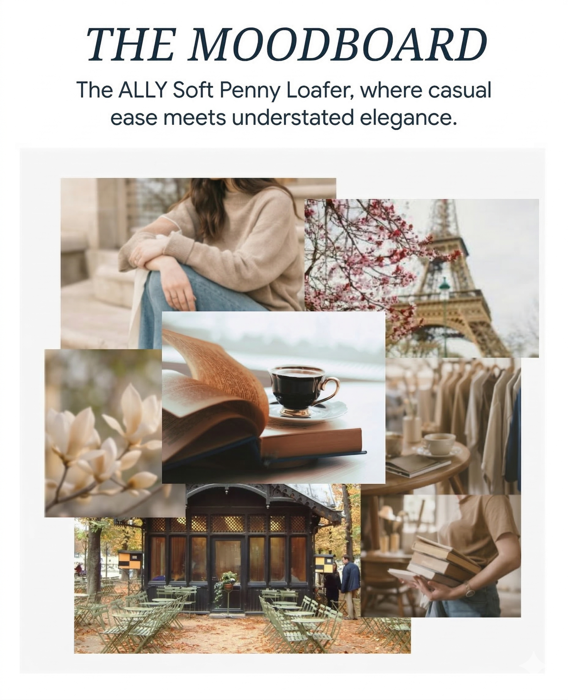 Moodboard showcasing the ALY Soft Penny Loafer's casual elegance.