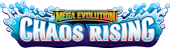 Logo for Mega Evolution: Chaos Rising with blue water splash effect.