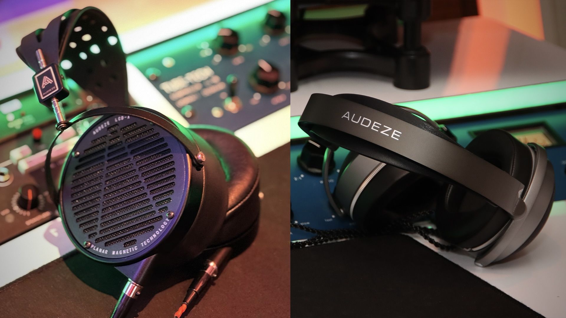 Audeze LCD-X on the left and Audeze LCD-S20 on the right in a stitched image