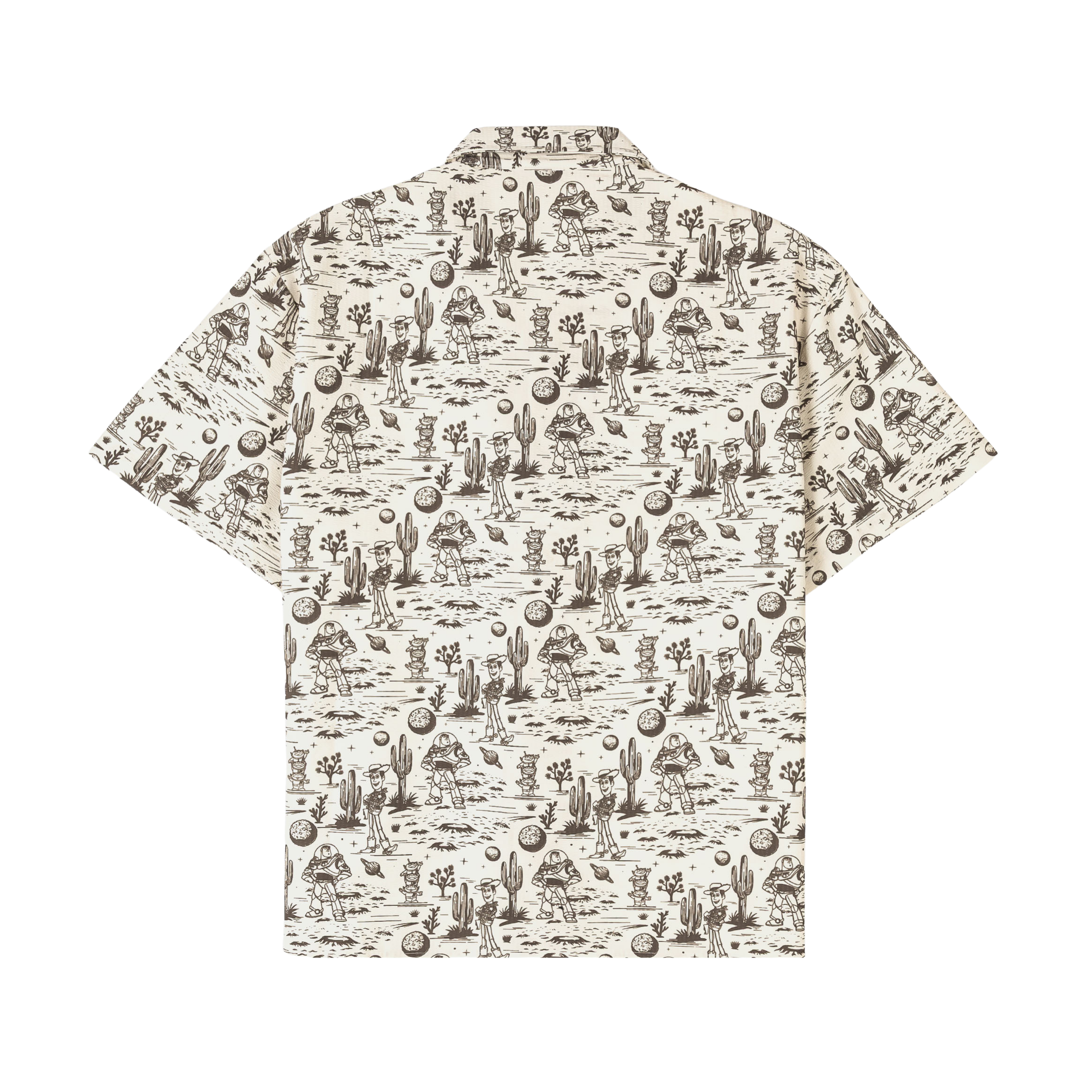 Short-sleeved shirt with a light-colored, patterned design.