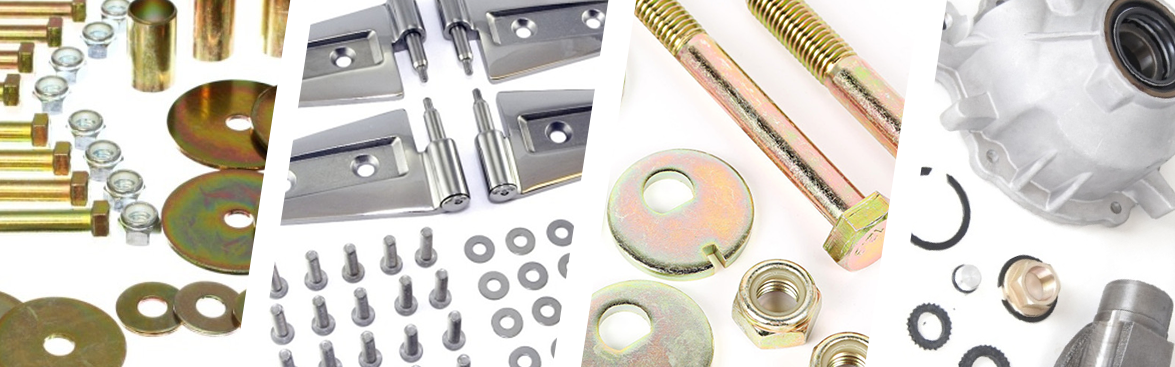 Photo collage of nuts, bolts and washers for off-road vehicles.