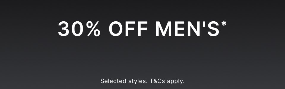 30% off men's items, selected styles, limited time offer.