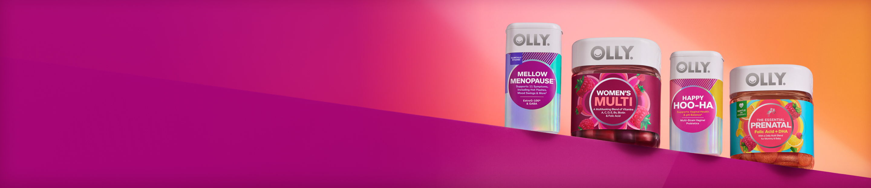 OLLY Products lined up on a shelf