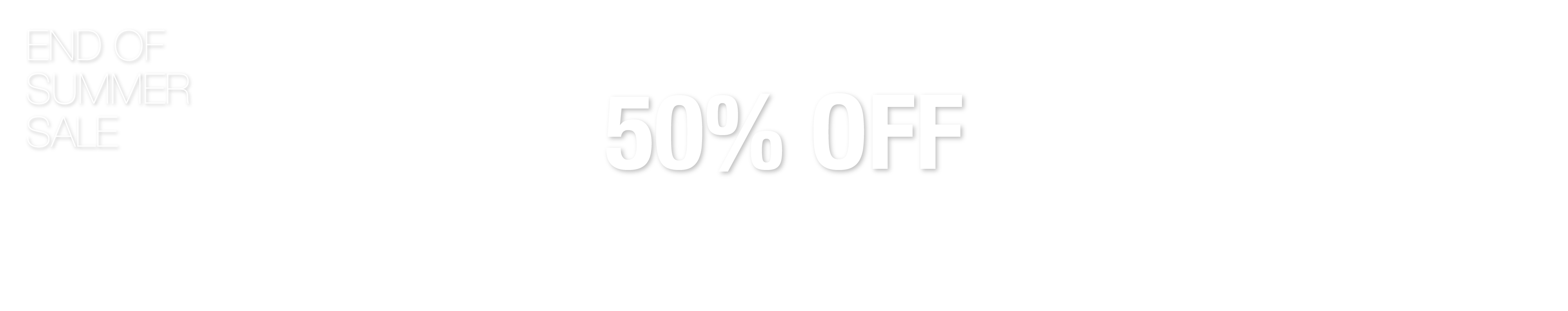 Text banner promoting 50% off sale.