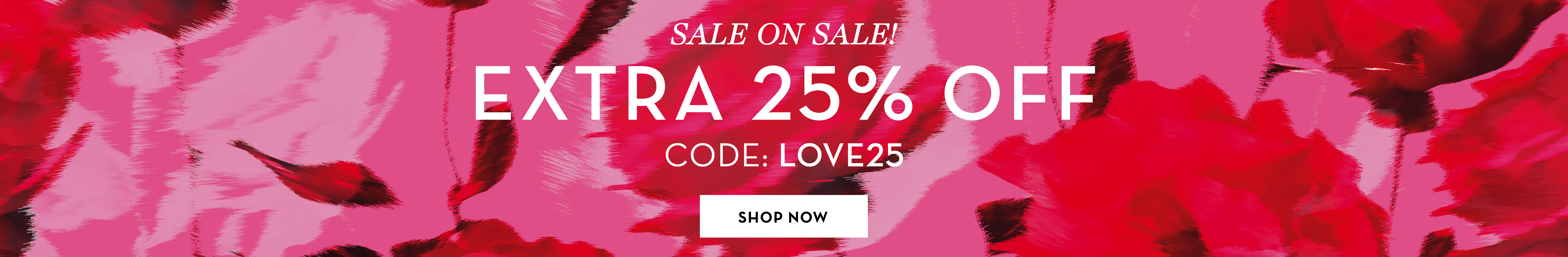 Banner promoting extra 25% off with floral background.