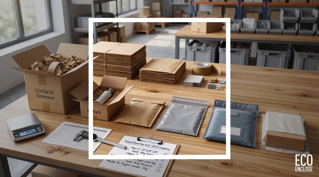 A workspace with wooden boxes and packages on a table.