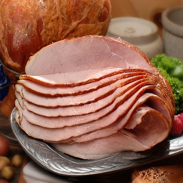 Sliced ham on platter