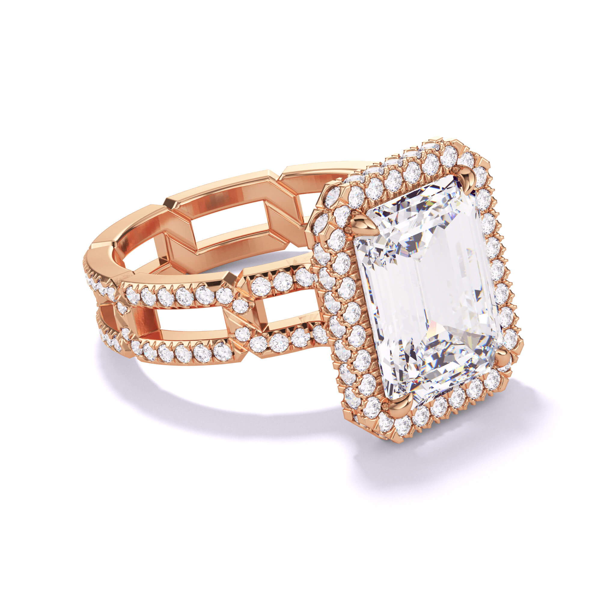 emerald cut halo diamond engagement rings