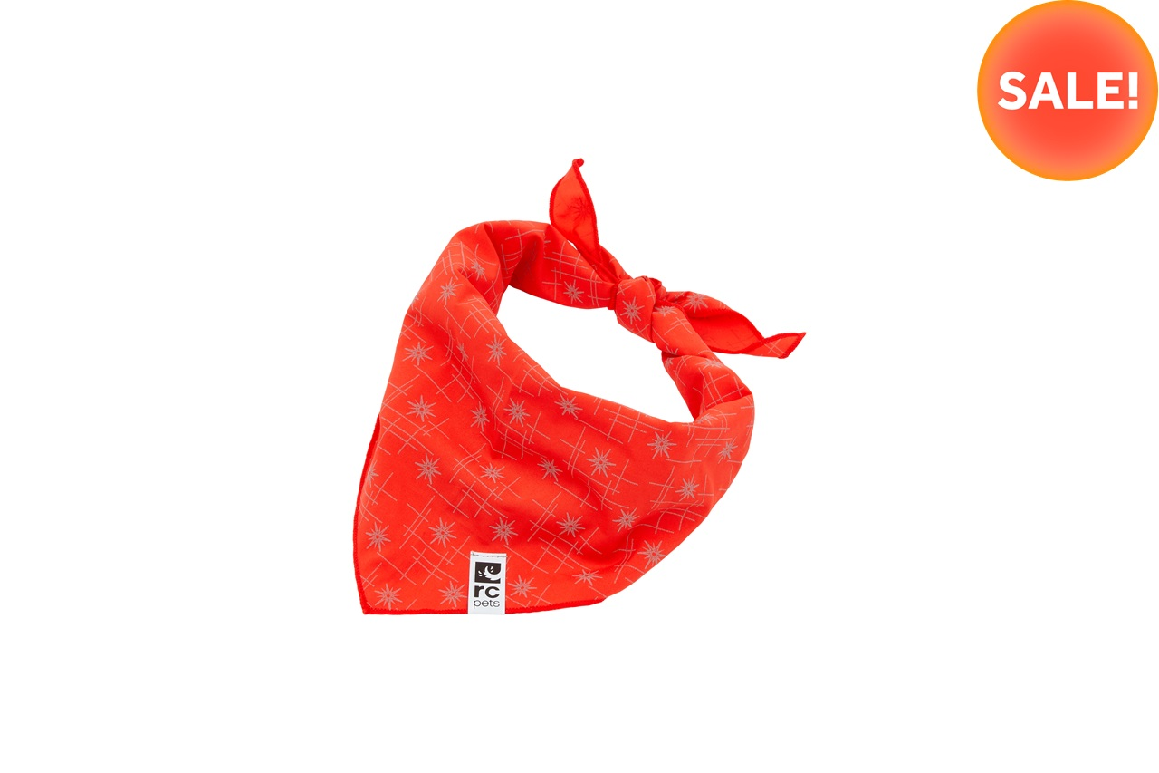 Red Flare bandana with a pattern, featuring a 