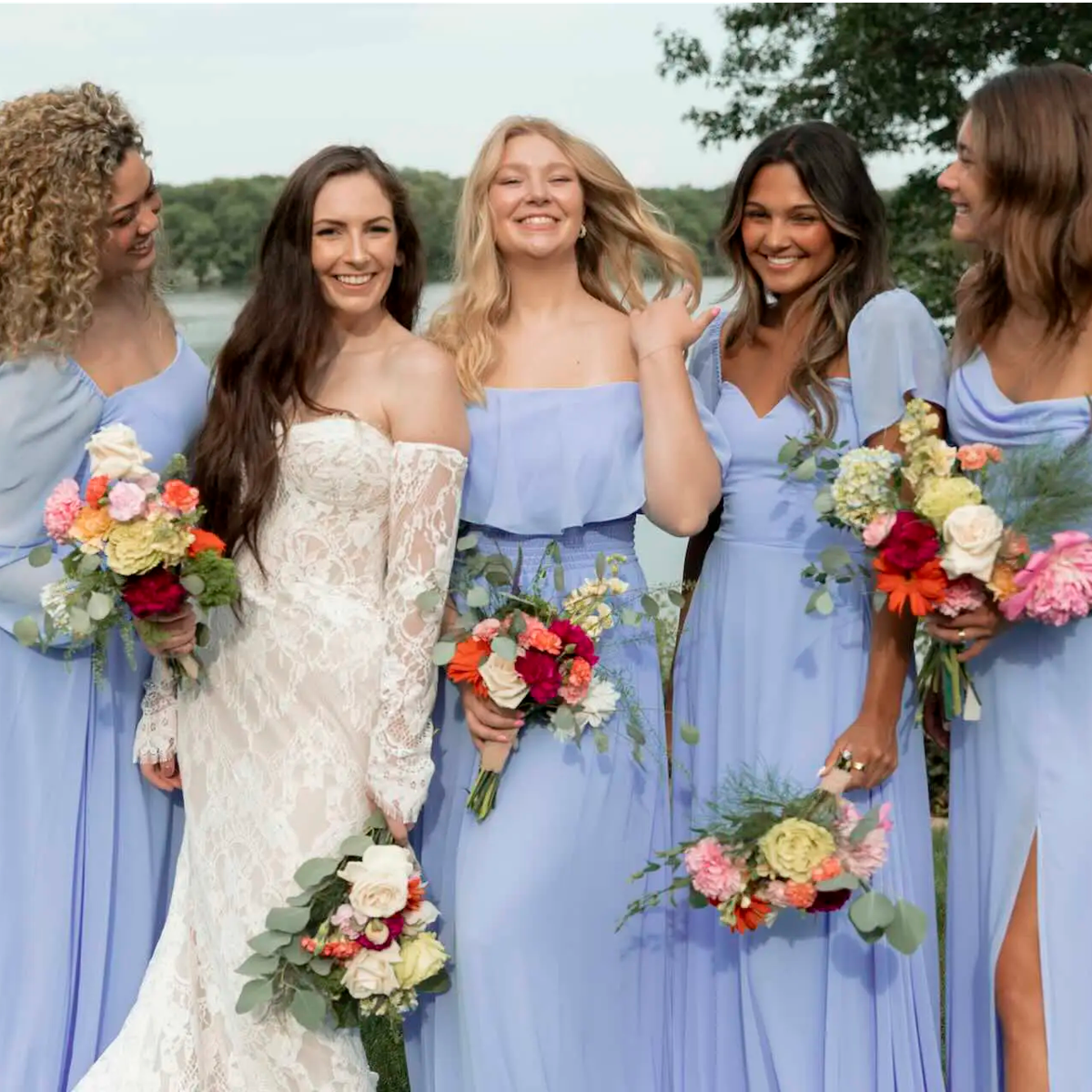Color matched bridesmaid dresses
