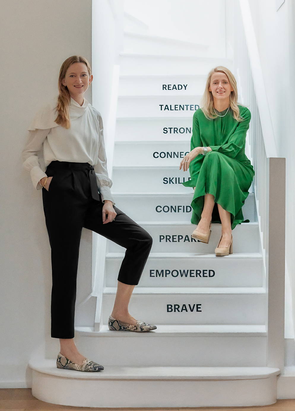 Polly McMaster and Kate Stephens wearing The Fold in Smart Works dressing room