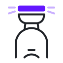 Icon of a bottle with a purple cap and light beams.
