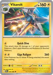 Vikavolt Pokémon card featuring attack details and stats.