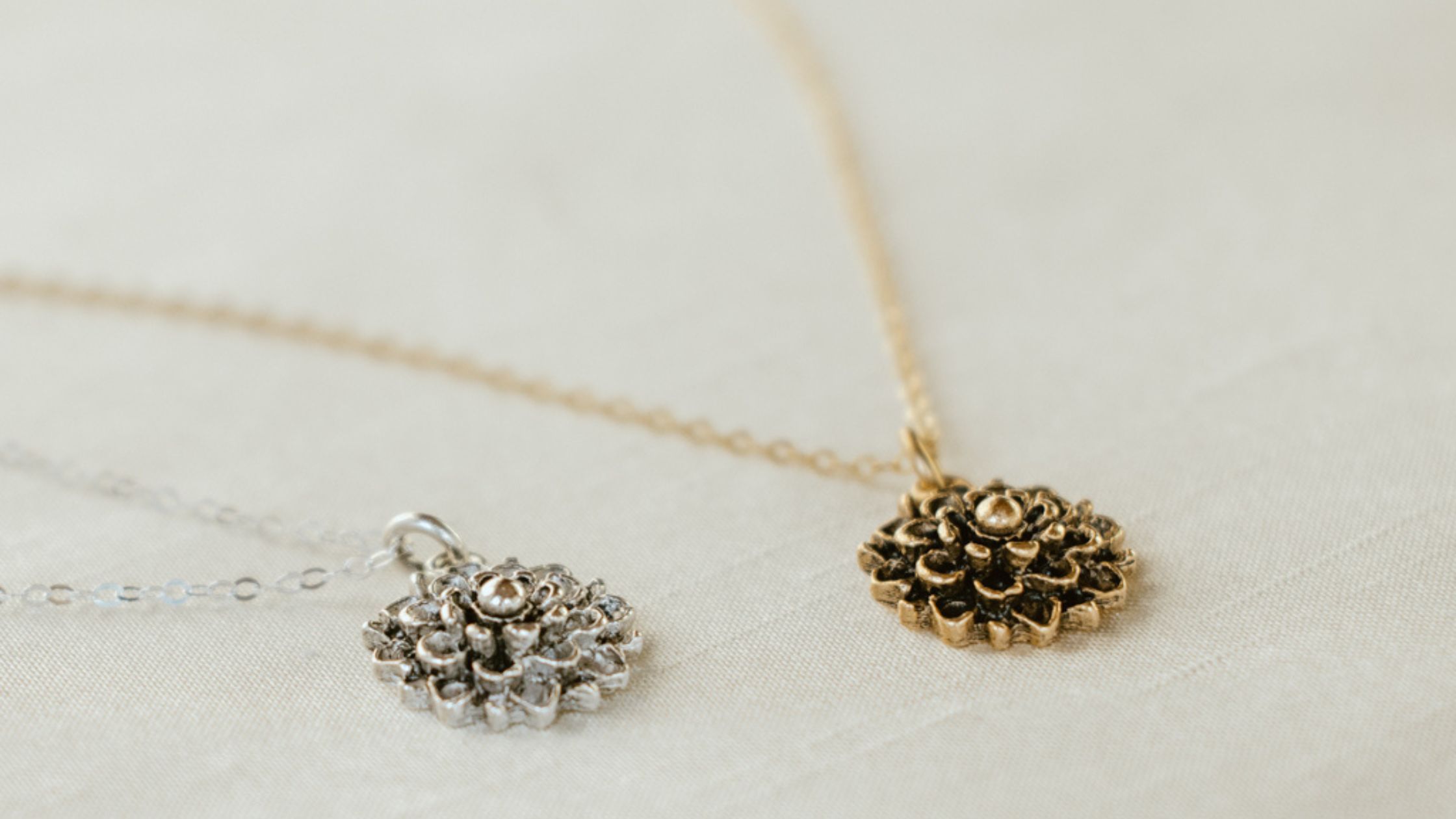 The Mandy Locket, a flower-shaped pendant with a hidden photo pocket on the back
