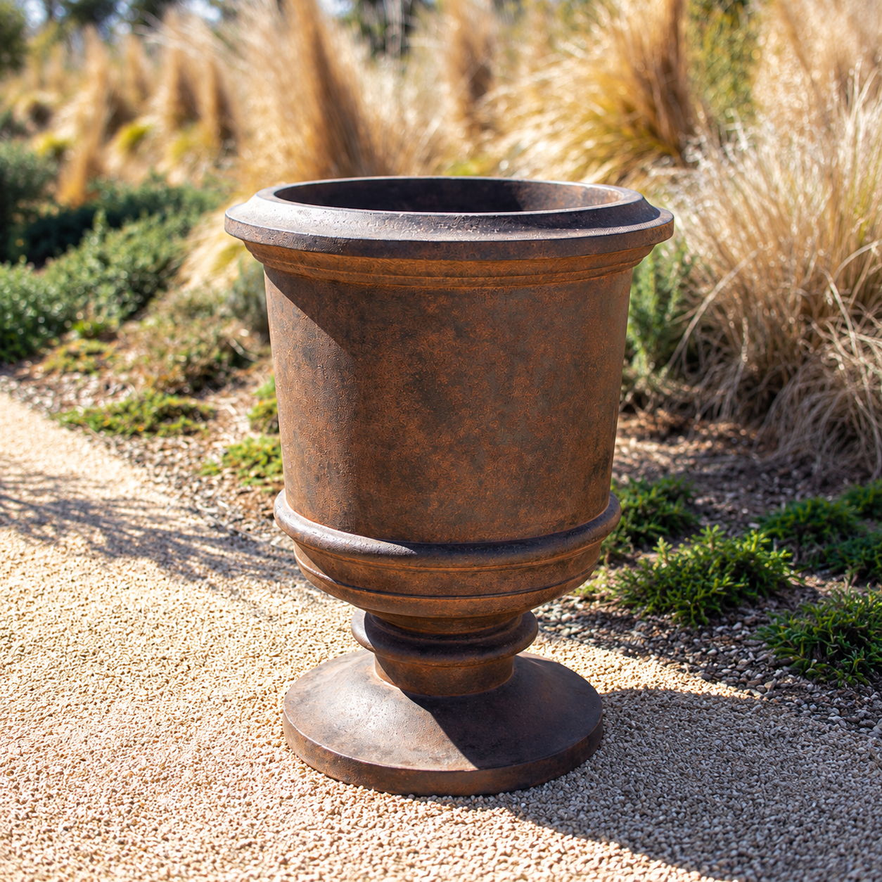 Imperial Urn along a pathway with seagrass in background.
