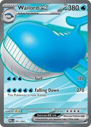Wailord ex Pokémon card with stats and abilities.